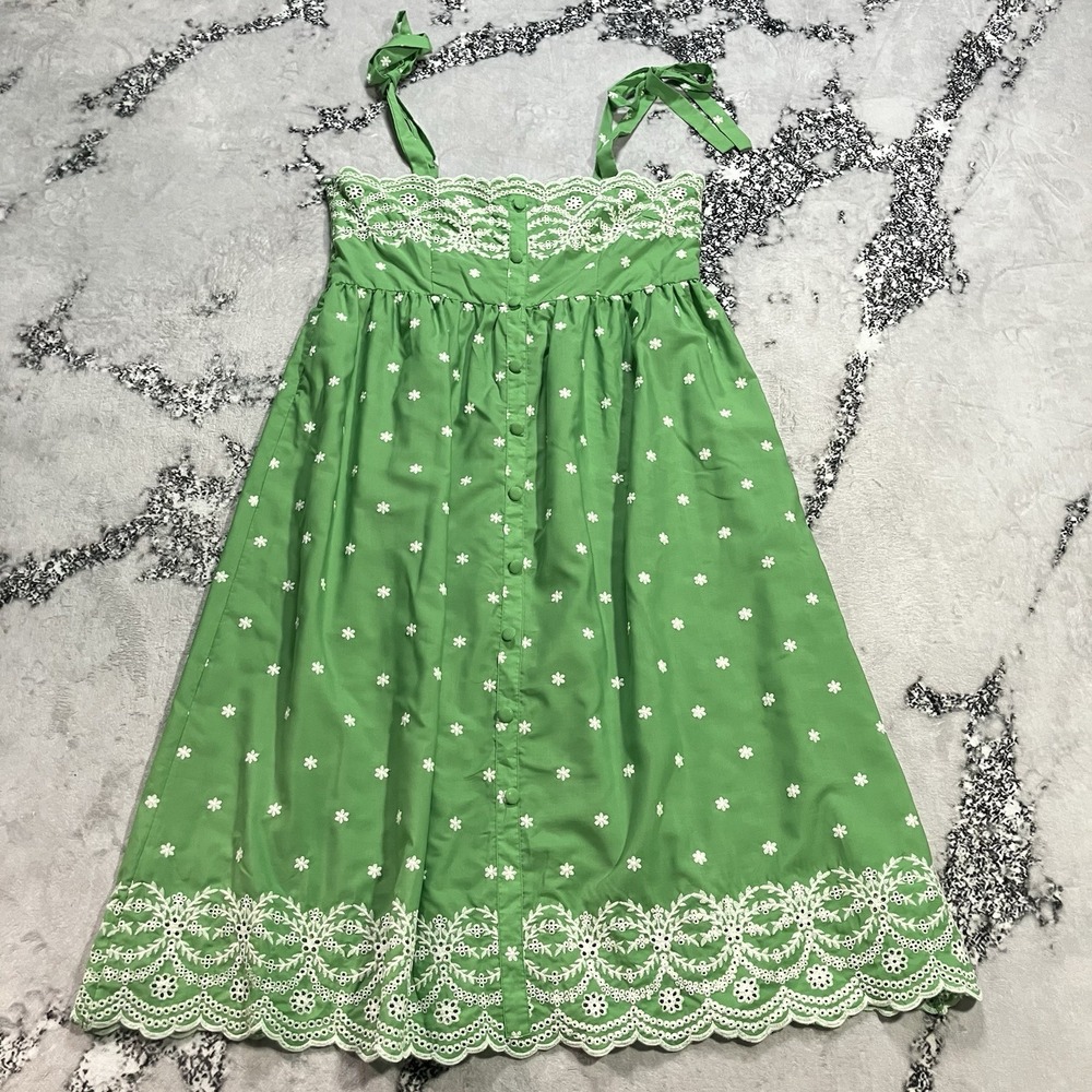 Cider Dress Womens Size‎ 1XL Green Floral Eyelet Lace Button Front Tie Strap
